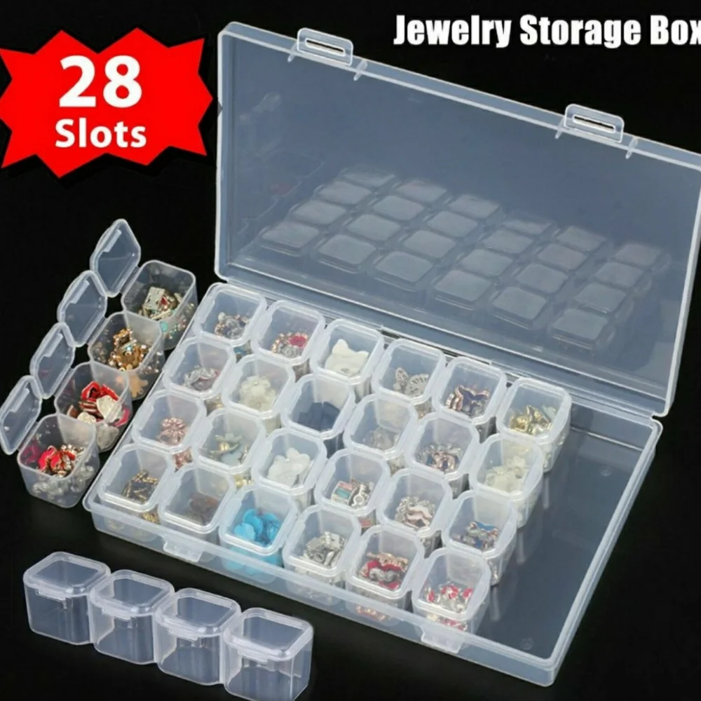 NEW 28 Grid Plastic Adjustable Jewelry Storage Travel Organizer